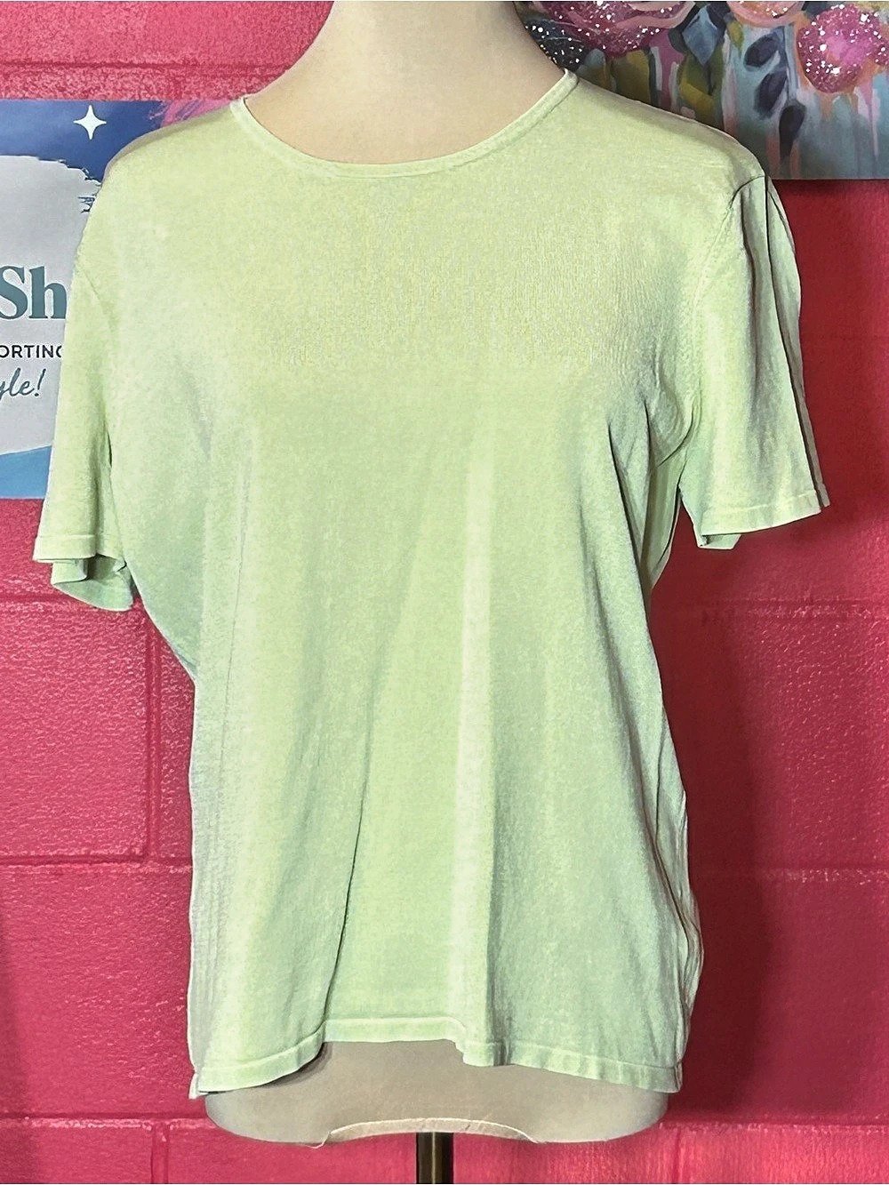 Jones New York Silk Blend Short Sleeve Top Green Large
